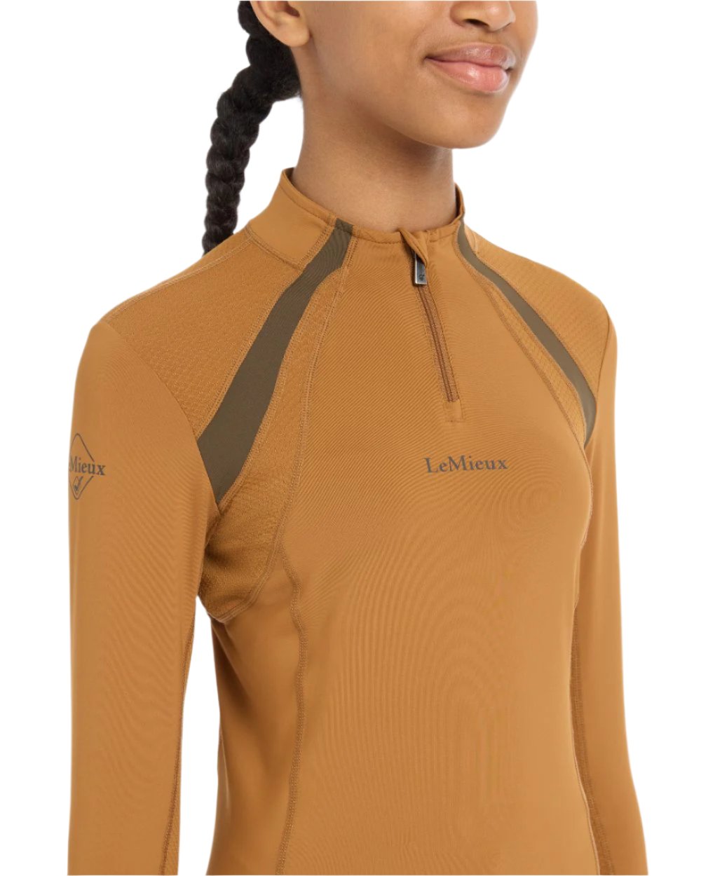 Ginger Coloured LeMieux Young Rider Mia Mesh Base Layer On A White Background 