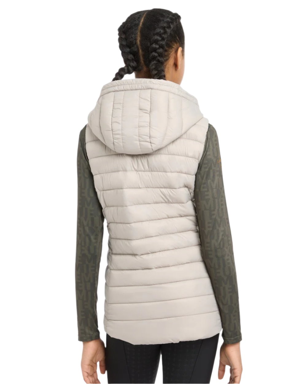 Ash Coloured LeMieux Young Rider Milly Puffer Gilet On A White Background 