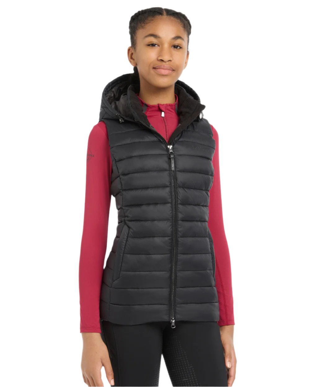 Black Coloured LeMieux Young Rider Milly Puffer Gilet On A White Background 