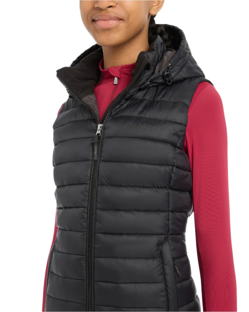 Black Coloured LeMieux Young Rider Milly Puffer Gilet On A White Background 