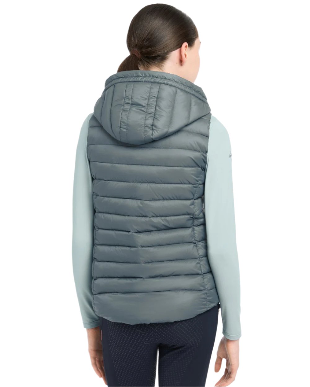 Petrol Coloured LeMieux Young Rider Milly Puffer Gilet On A White Background 