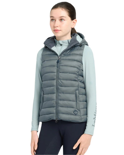 Petrol Coloured LeMieux Young Rider Milly Puffer Gilet On A White Background 