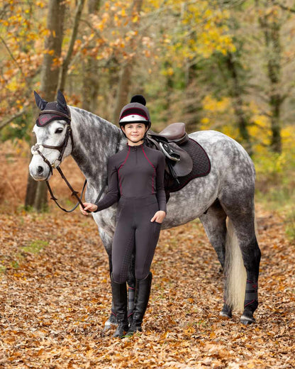 Cinder Coloured LeMieux Young Rider Orla Pull Ons On A Forest Background 