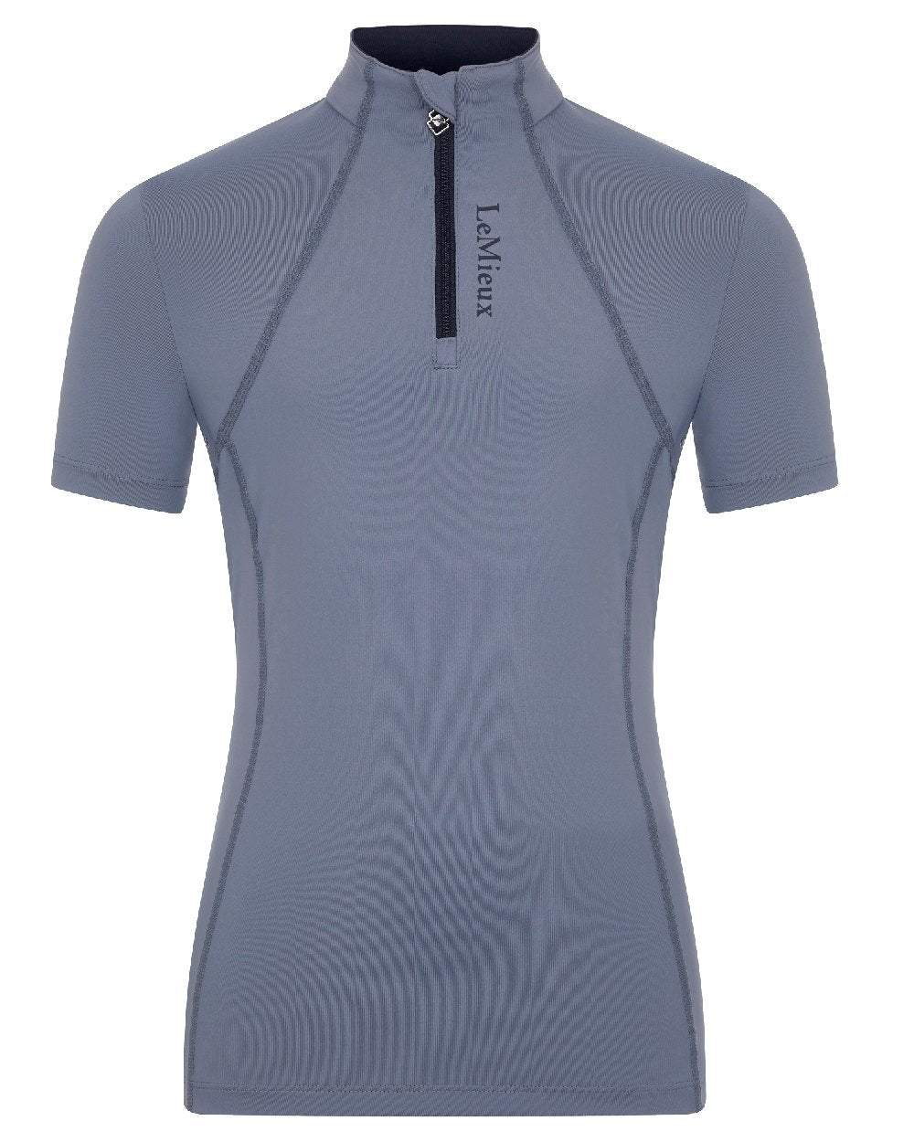 Jay Blue coloured LeMieux Young Rider Short Sleeve Base Layer on white background 