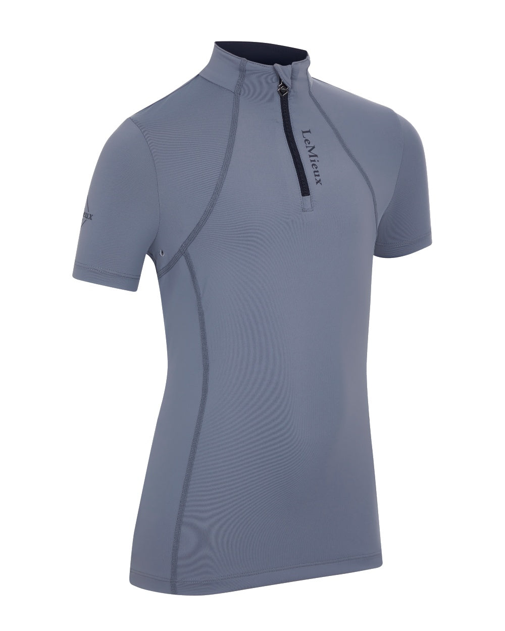 Jay Blue coloured LeMieux Young Rider Short Sleeve Base Layer on white background 