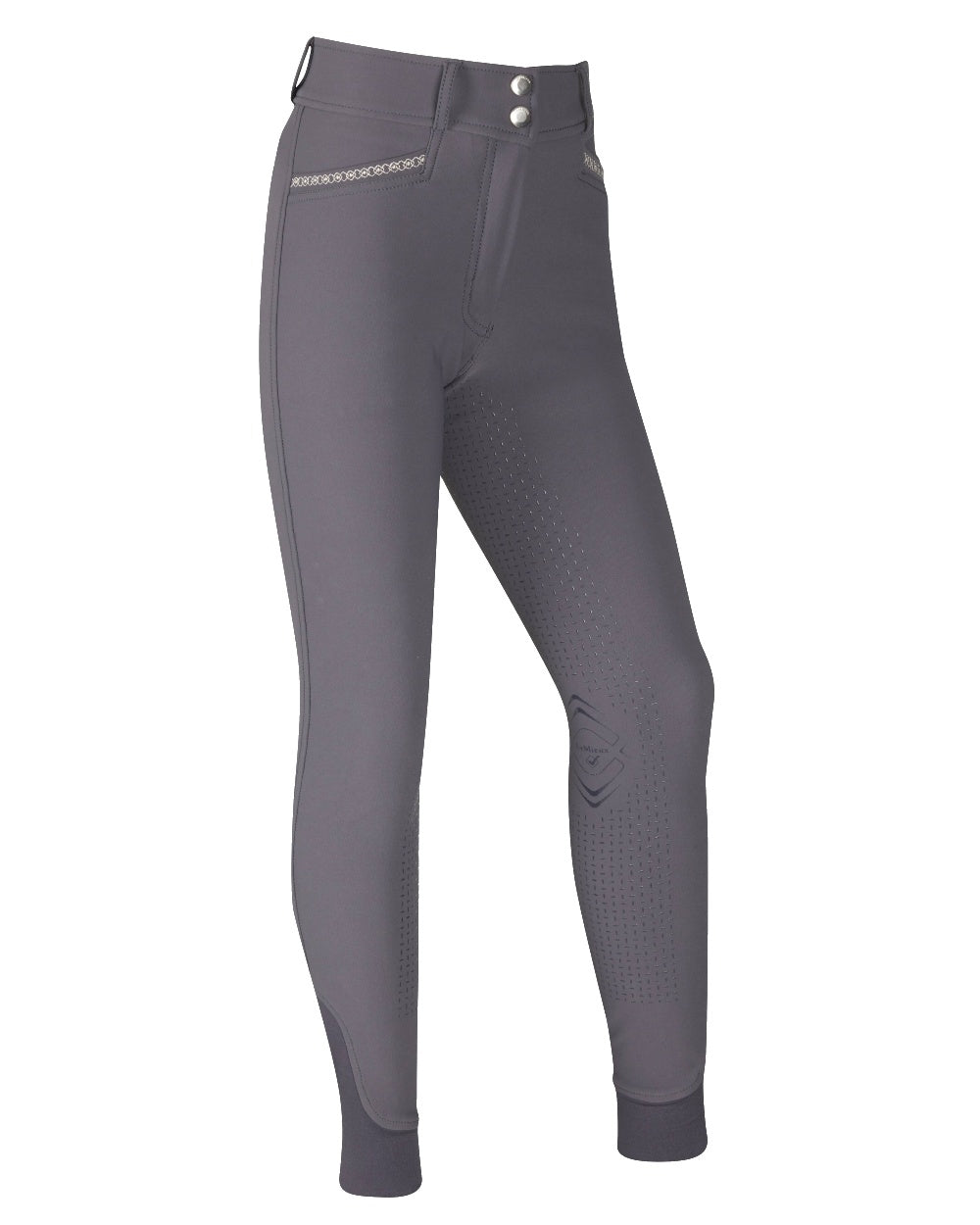 Grey coloured LeMieux Young Rider St Tropez Breech on white background 