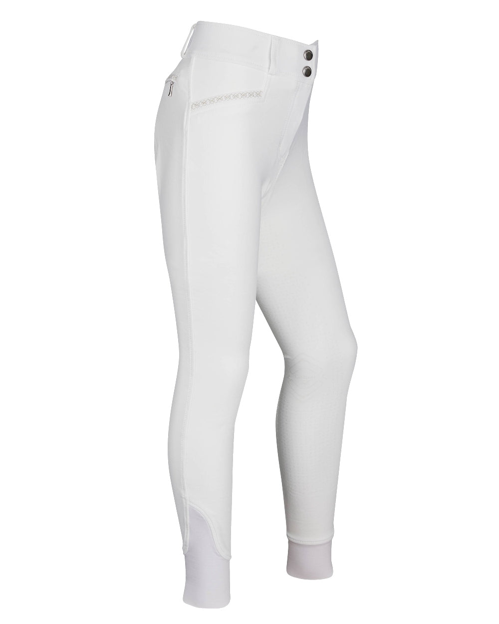 White coloured LeMieux Young Rider St Tropez Breech on grey background 