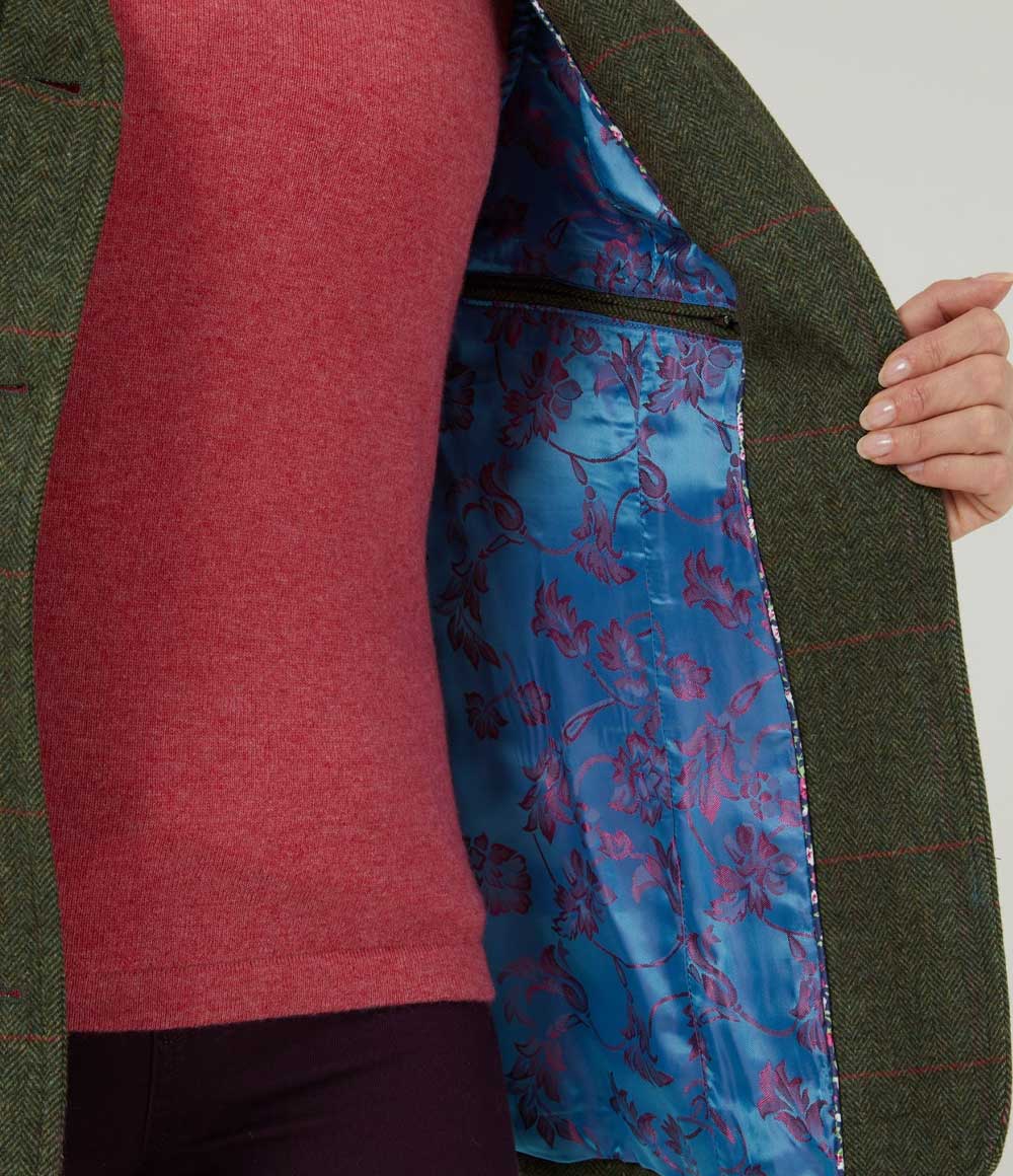 Colourful floral lining Alan Paine Combrook Ladies Tweed Shooting Waistcoat in Heath 