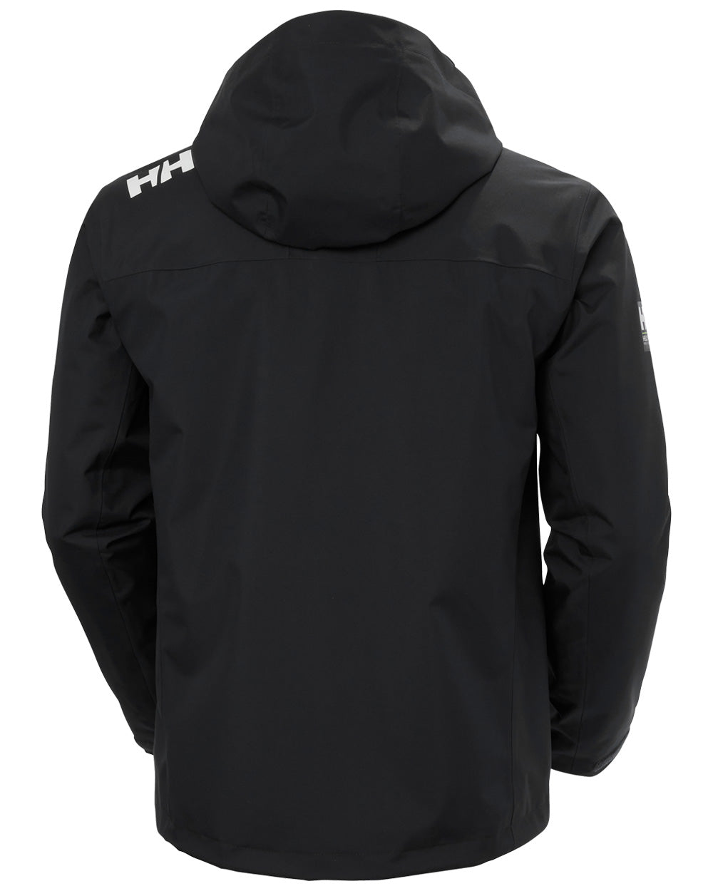 Black coloured Helly Hansen Mens Crew Hooded Midlayer Jacket on white background 