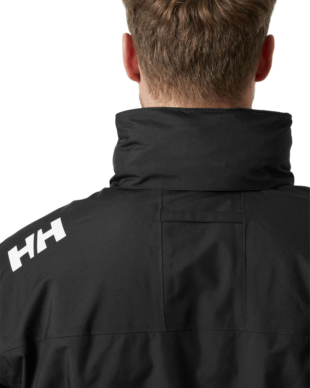 Black coloured Helly Hansen Mens Crew Hooded Midlayer Jacket on white background 