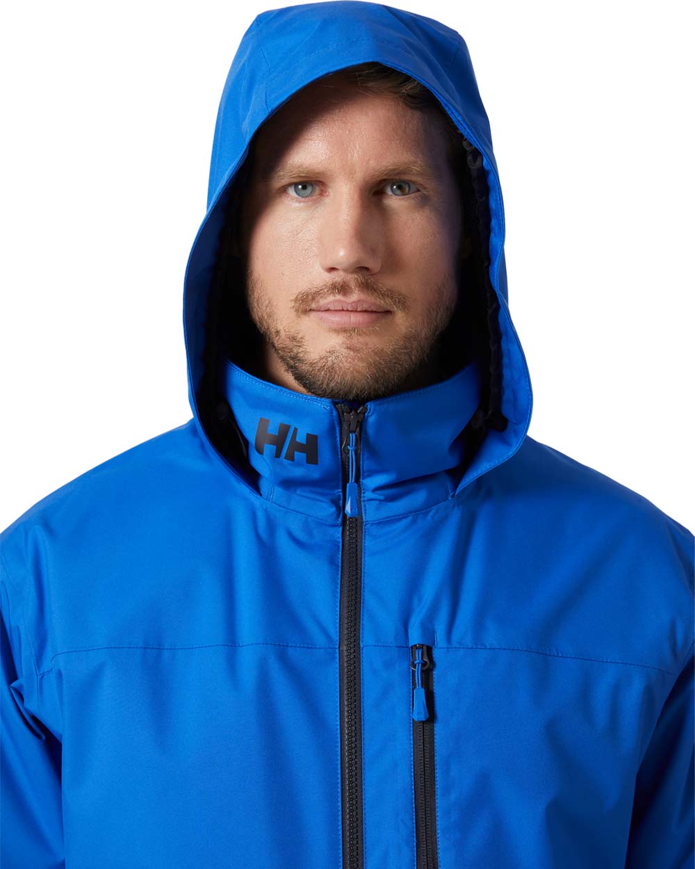 Cobalt 2 coloured Helly Hansen Mens Crew Hooded Midlayer Jacket on white background
