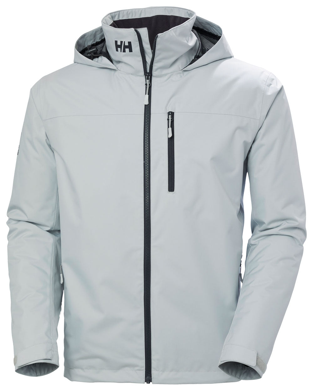 Grey Fog coloured Helly Hansen Mens Crew Hooded Midlayer Jacket on white background 