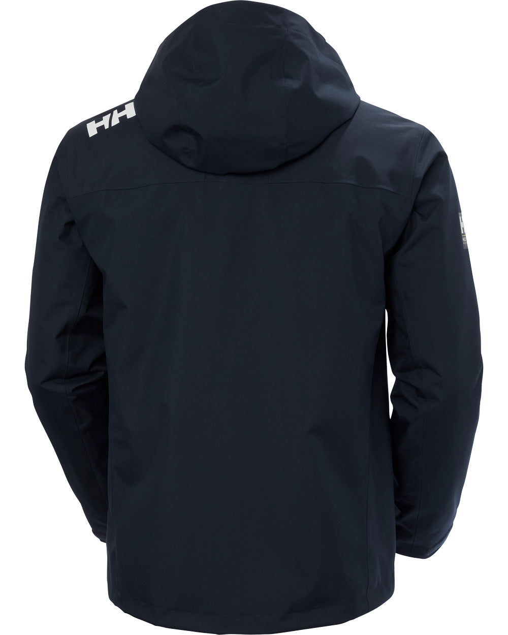 Navy coloured Helly Hansen Mens Crew Hooded Midlayer Jacket on white background 