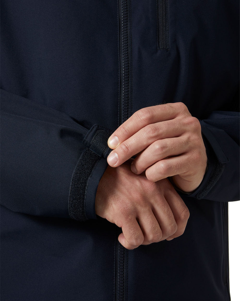 Navy coloured Helly Hansen Mens Crew Hooded Midlayer Jacket on white background 