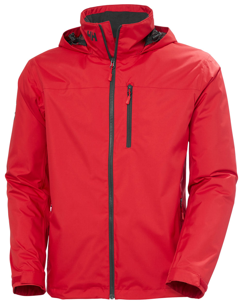 Red coloured Helly Hansen Mens Crew Hooded Midlayer Jacket on white background 