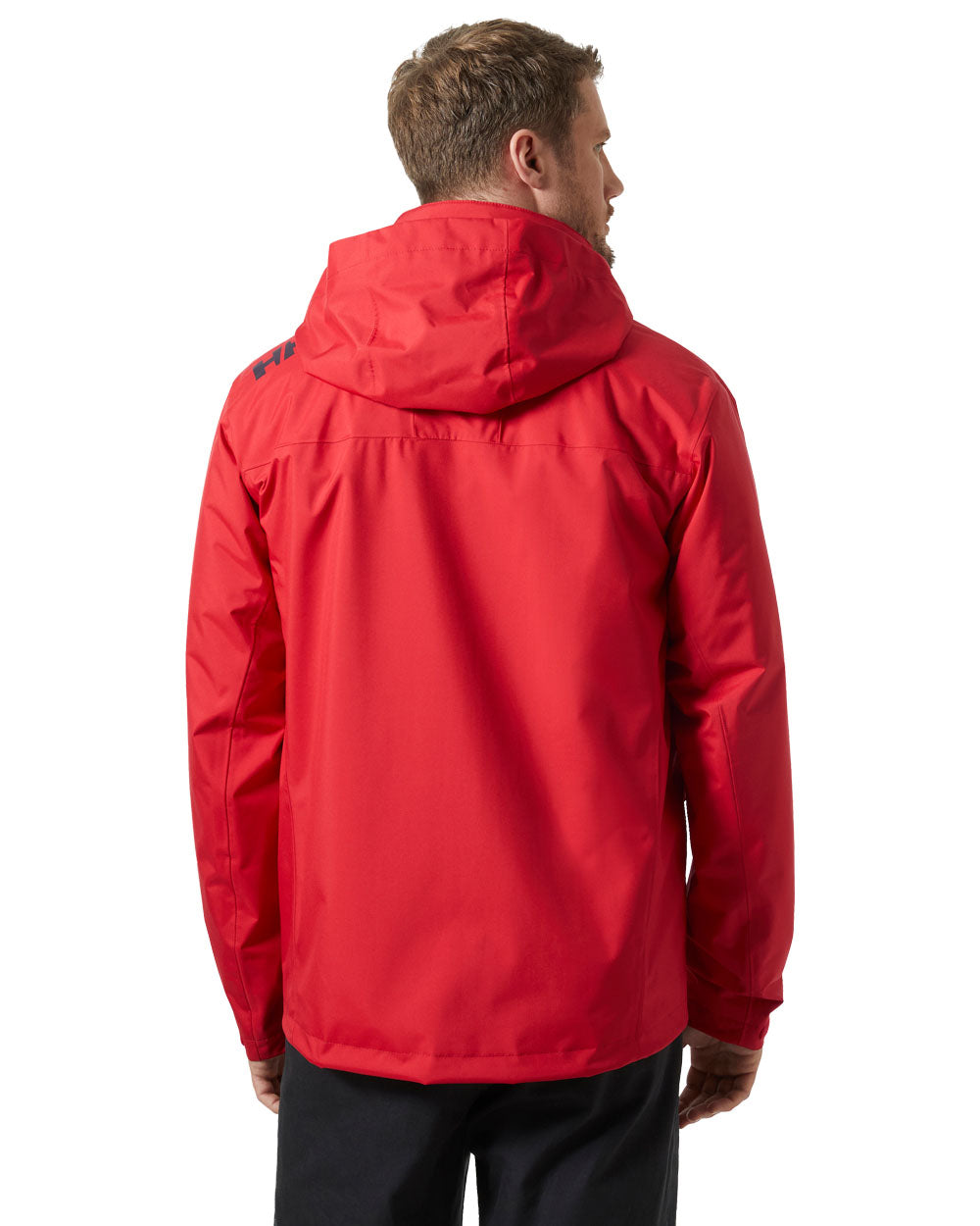 Red coloured Helly Hansen Mens Crew Hooded Midlayer Jacket on white background 