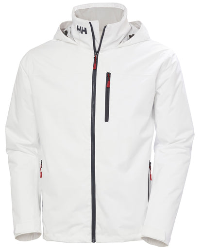 White coloured Helly Hansen Mens Crew Hooded Midlayer Jacket on white background 