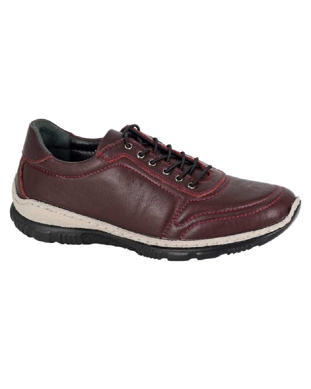 Burgundy Coloured Mod Comfys Womens Lace Up Flexi Comfort Shoes on White Background
