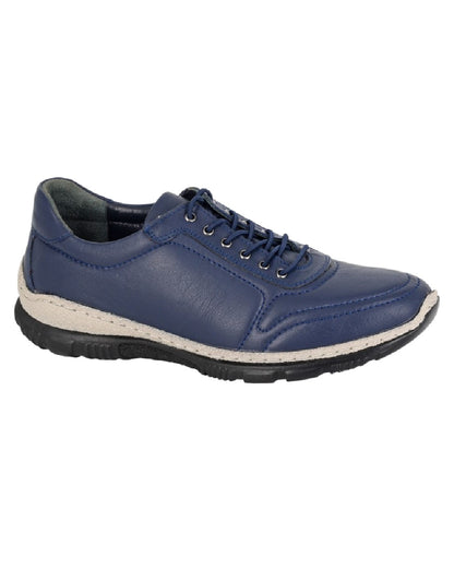 Navy Coloured Mod Comfys Womens Lace Up Flexi Comfort Shoes on White Background
