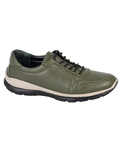 Olive Coloured Mod Comfys Womens Lace Up Flexi Comfort Shoes on White Background
