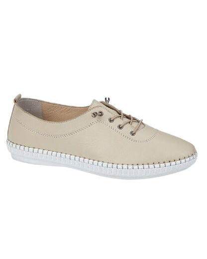 Sand Coloured Mod Comfys Womens Softie Elastic Lace Up Comfort Shoes on White Background
