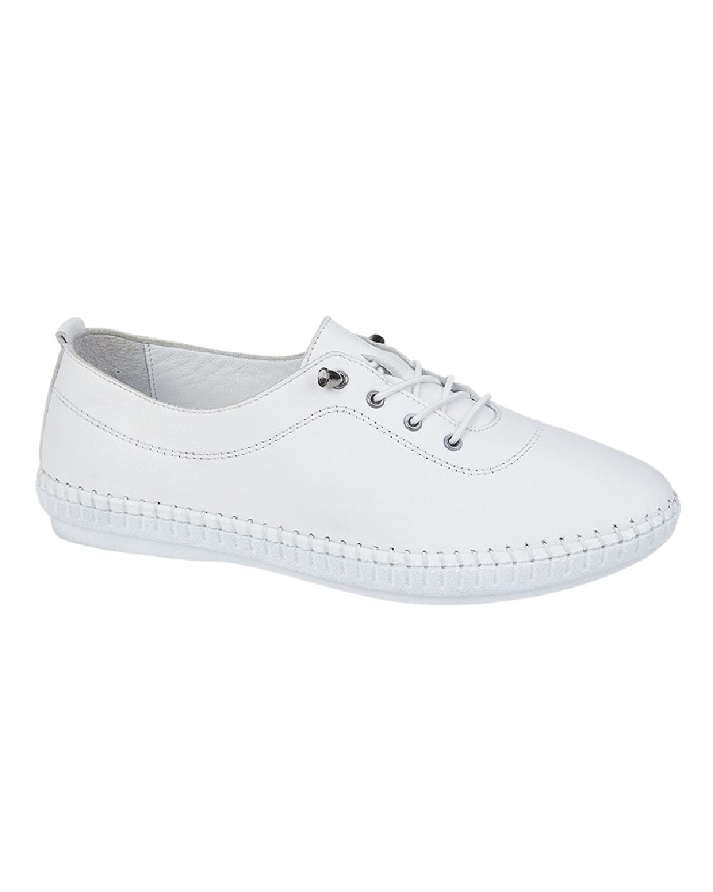 White Coloured Mod Comfys Womens Softie Elastic Lace Up Comfort Shoes on White Background
