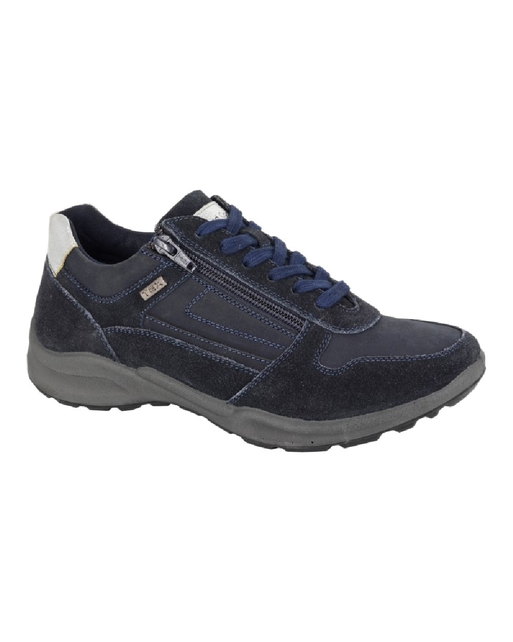 Navy Blue Coloured Mod Comfys Womens Waterproof 6 Eye Zip Trail Shoes on White Background
