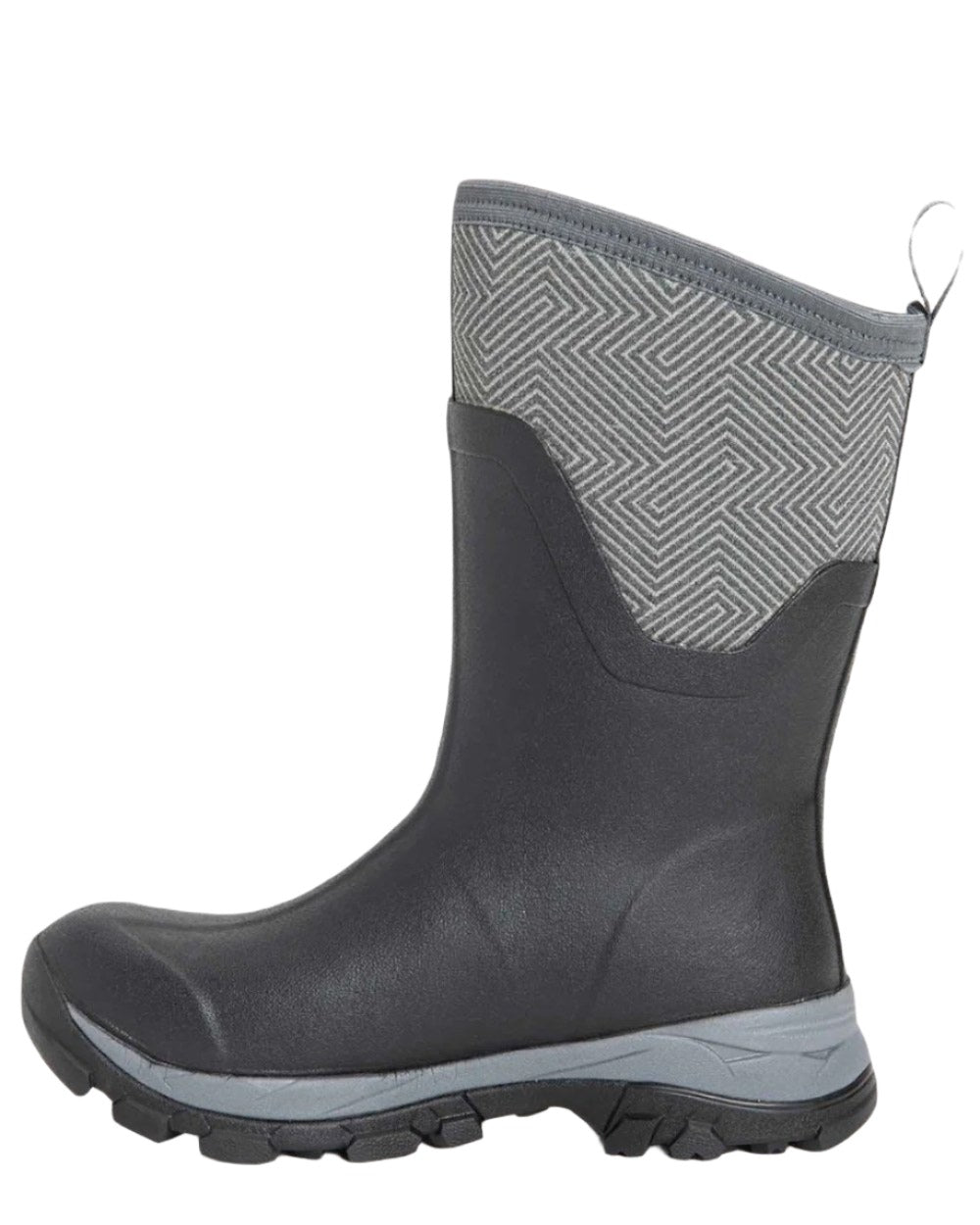 Grey Geometric Print Coloured Muck Boots Arctic Ice Mid Wellingtons On A White Background 