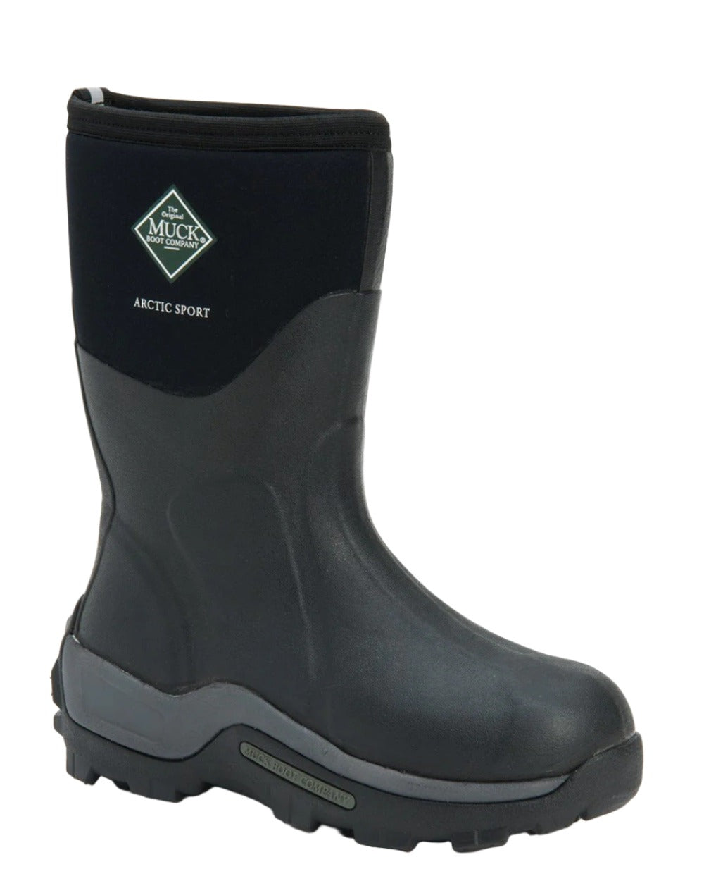 Black Coloured Muck Boots Arctic Sport Mid Wellingtons On A White Background