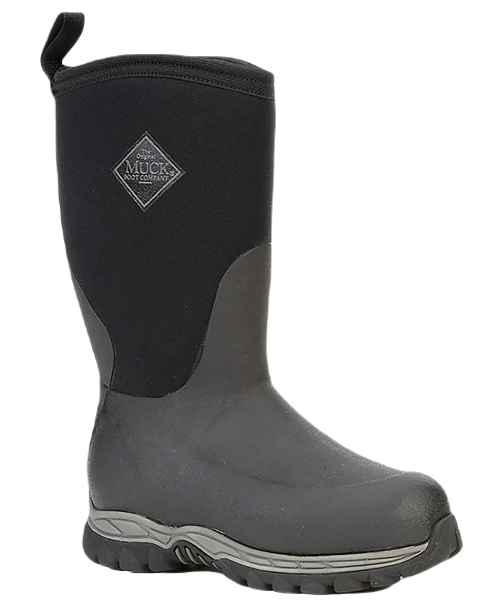 Black Coloured Muck Boots Childrens Rugged II Tall Wellingtons On A White Background