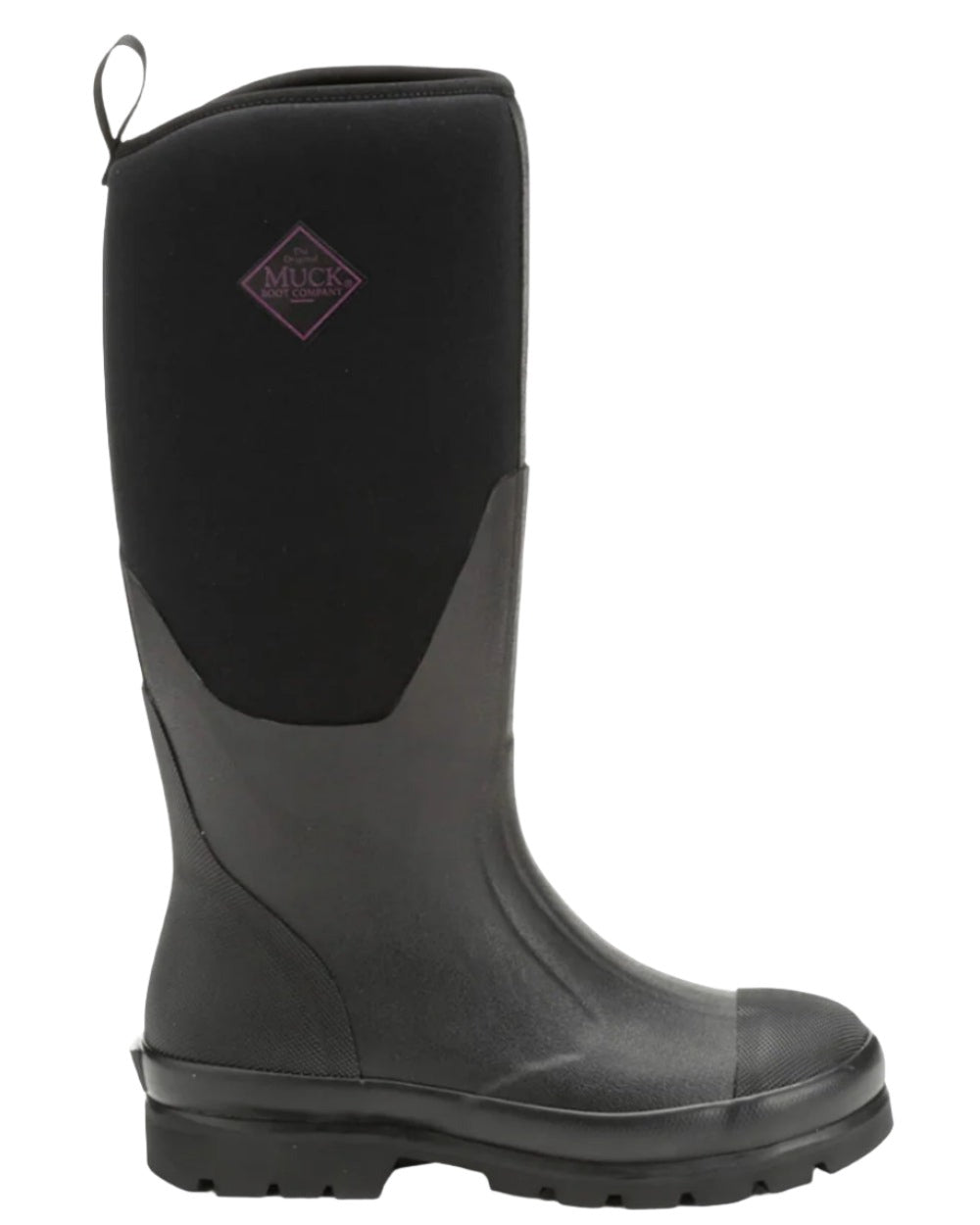 Black Coloured Muck Boots Womens Chore Classic Tall Wellingtons On A White Background