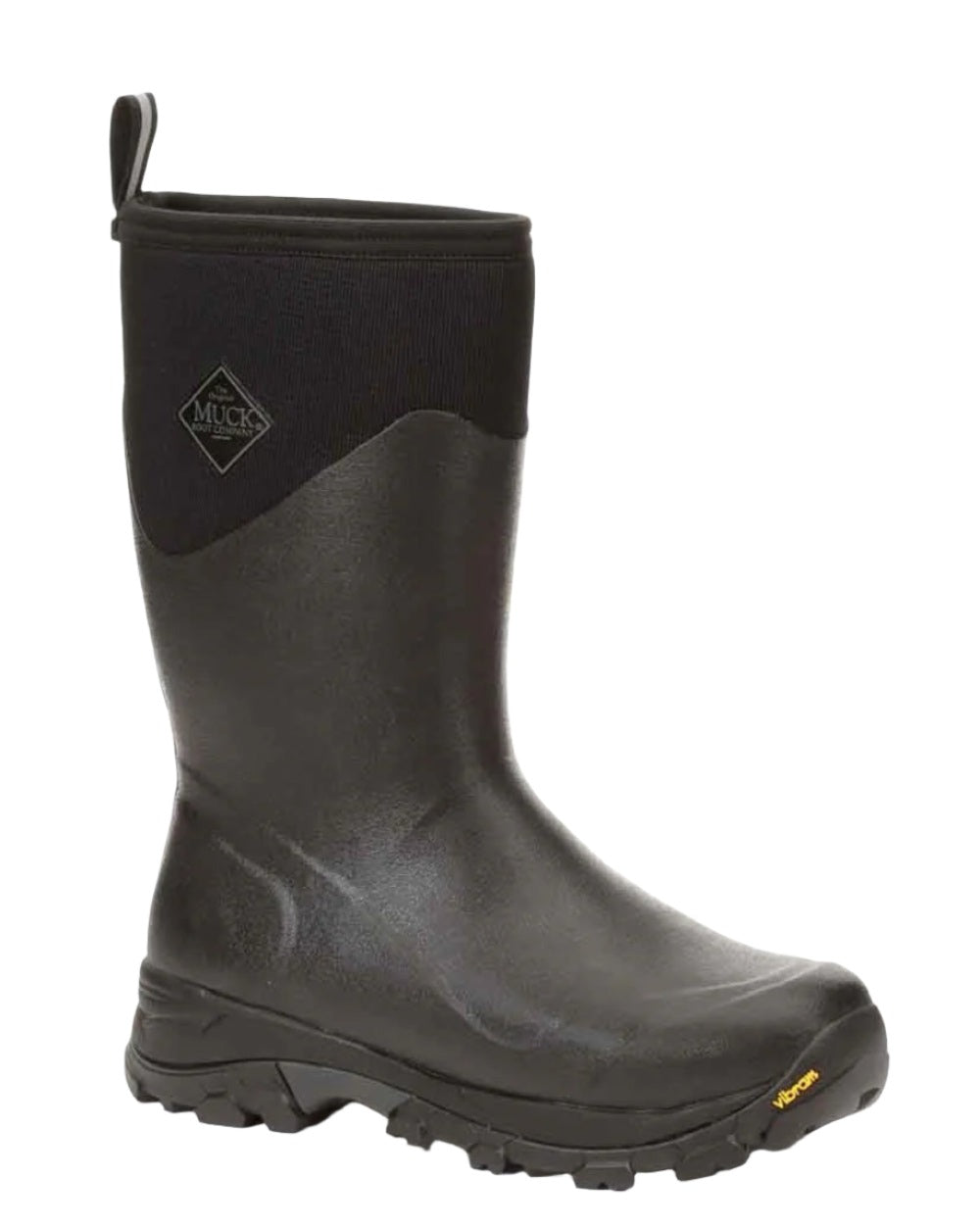 Black Coloured Muck Boots Mens Arctic Ice Vibram AG All Terrain Mid Wellingtons On A White Background