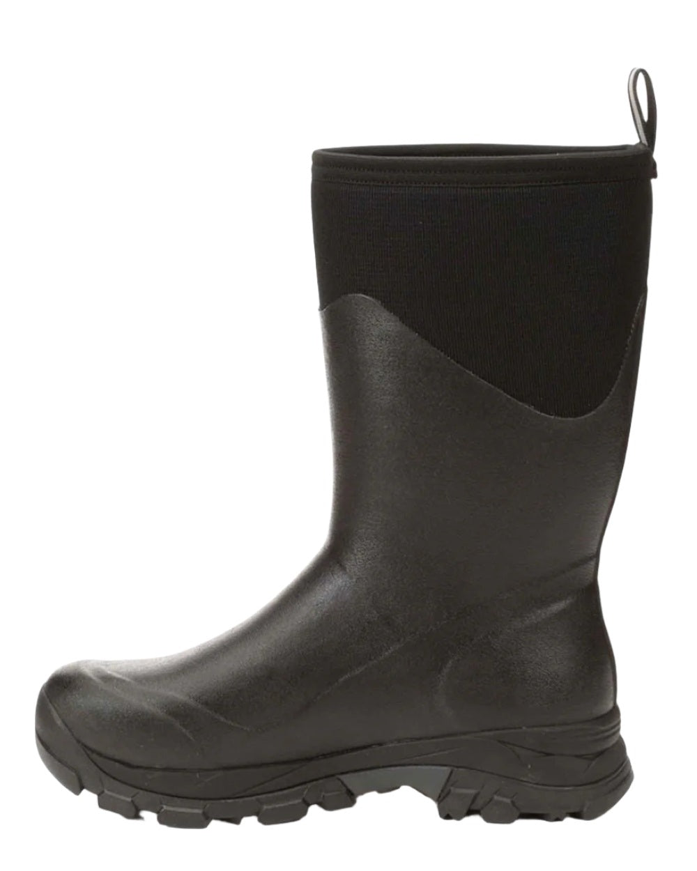 Black Coloured Muck Boots Mens Arctic Ice Vibram AG All Terrain Mid Wellingtons On A White Background