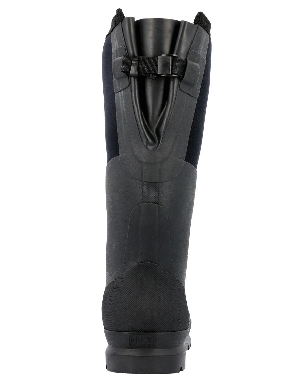 Black Coloured Muck Boots Mens Chore Adjustable Tall Wellingtons On A White Background