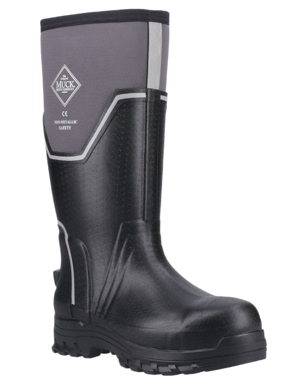 Black Grey Coloured Muck Boots Mens Grit S5 Tall Boots on White Background
