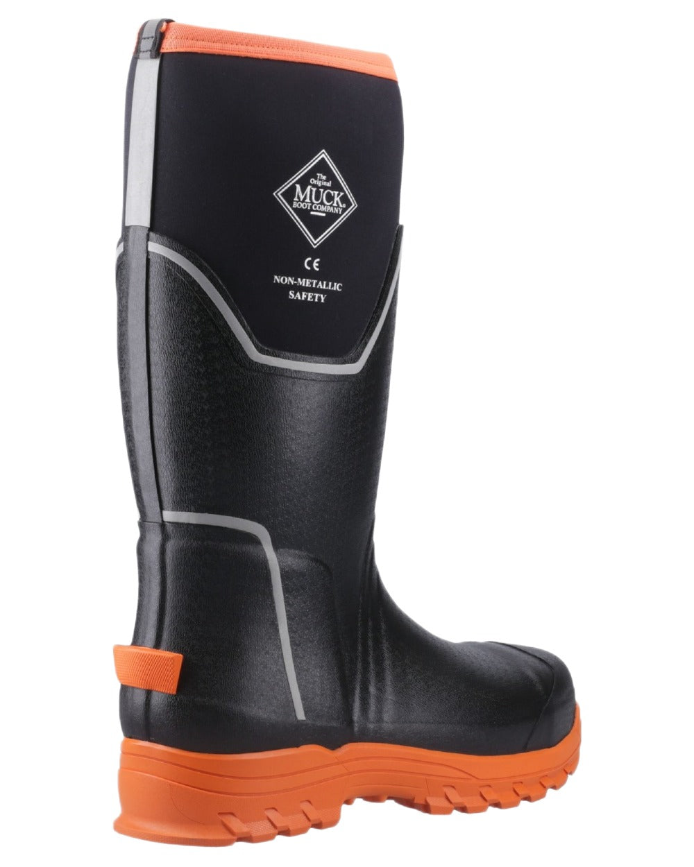 Black Orange Coloured Muck Boots Mens Grit S5 Tall Boots on White Background
