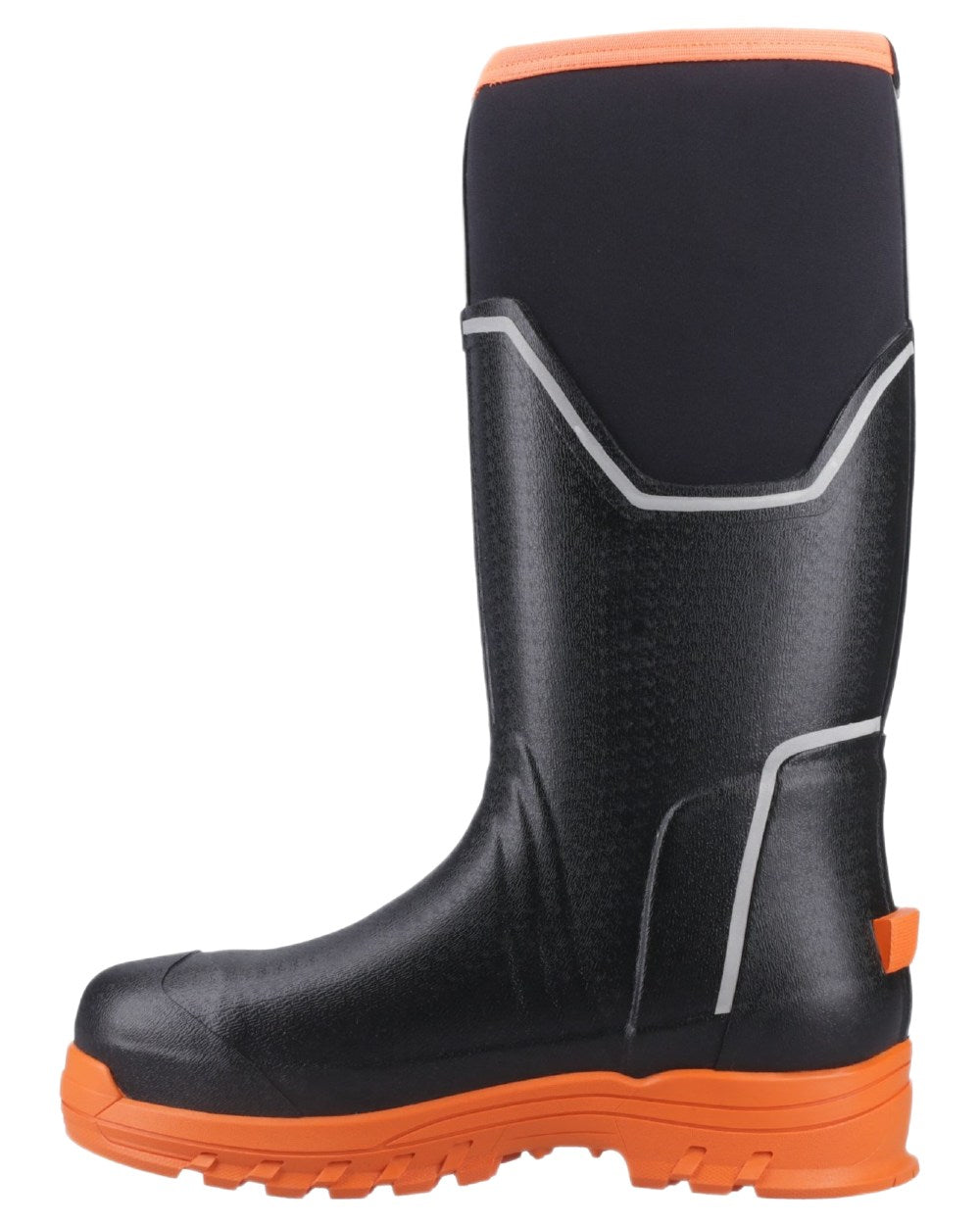 Black Orange Coloured Muck Boots Mens Grit S5 Tall Boots on White Background
