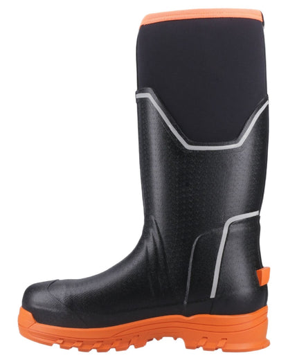 Black Orange Coloured Muck Boots Mens Grit S5 Tall Boots on White Background
