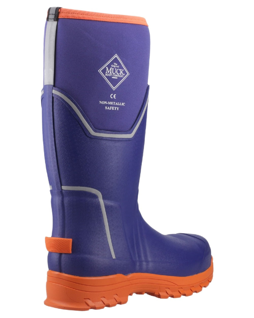 Blue Orange Coloured Muck Boots Mens Grit S5 Tall Boots on White Background
