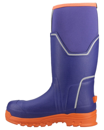 Blue Orange Coloured Muck Boots Mens Grit S5 Tall Boots on White Background

