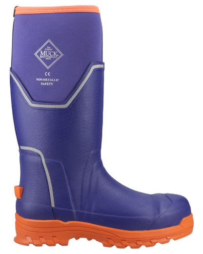 Blue Orange Coloured Muck Boots Mens Grit S5 Tall Boots on White Background
