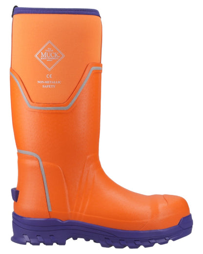Orange Blue Coloured Muck Boots Mens Grit S5 Tall Boots on White Background
