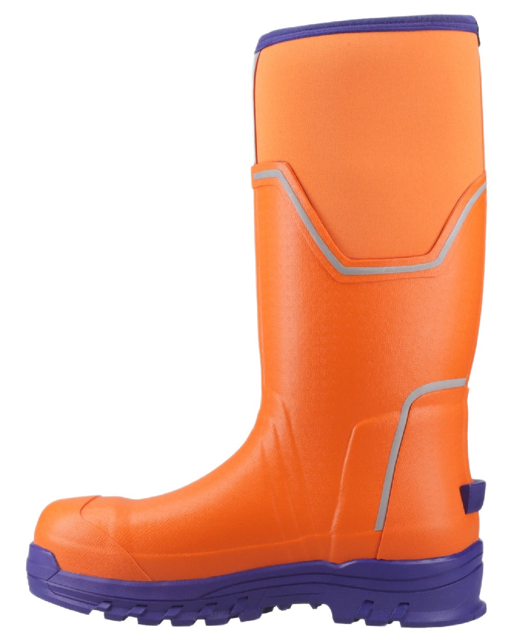Orange Blue Coloured Muck Boots Mens Grit S5 Tall Boots on White Background
