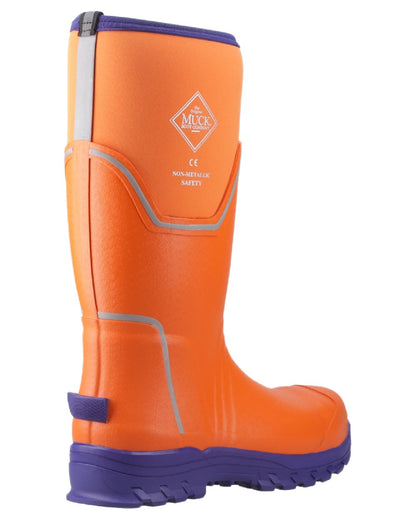 Orange Blue Coloured Muck Boots Mens Grit S5 Tall Boots on White Background
