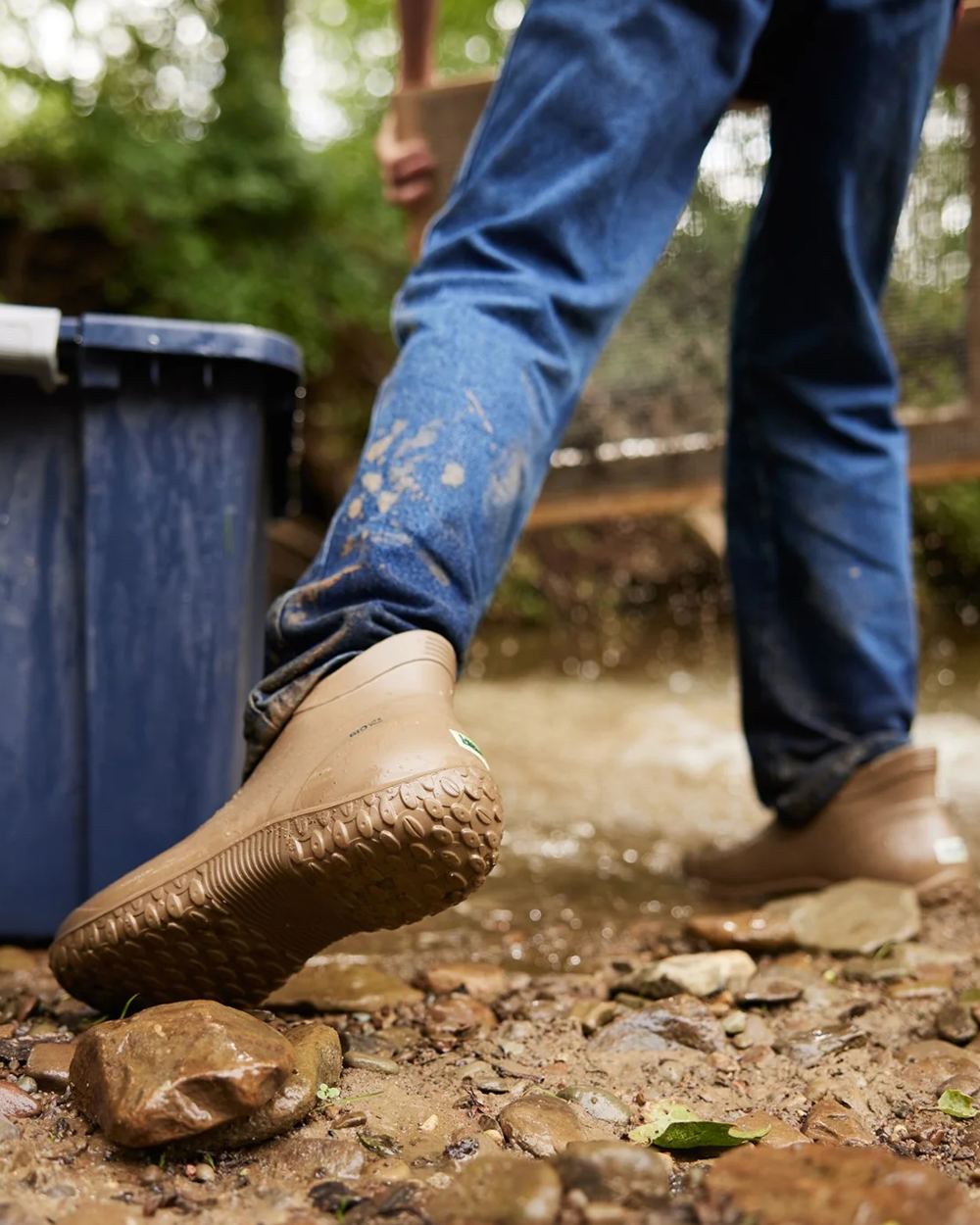 Kangaroo Coloured Muck Boots Mens Muckster Lite Ankle Boots On A River Background 