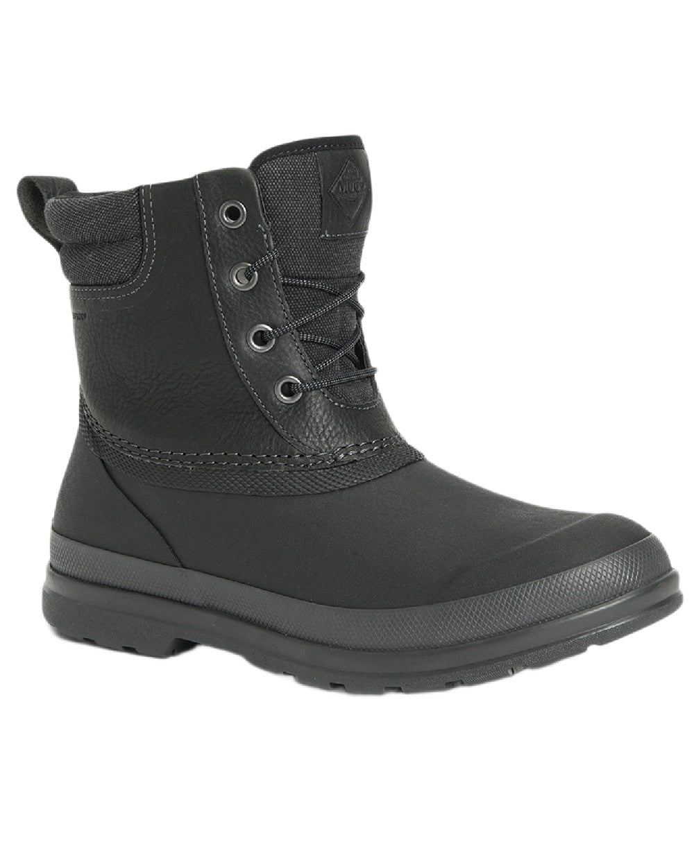 Black Coloured Muck Boots Mens Originals Duck Lace-Up Leather Short Boots on White Background
