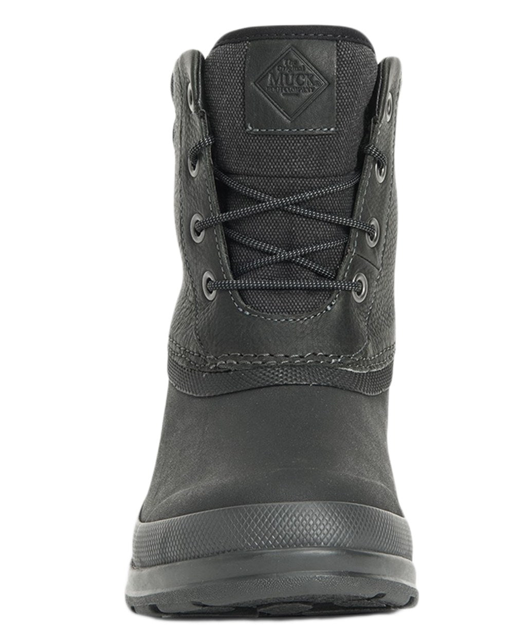 Black Coloured Muck Boots Mens Originals Duck Lace-Up Leather Short Boots on White Background
