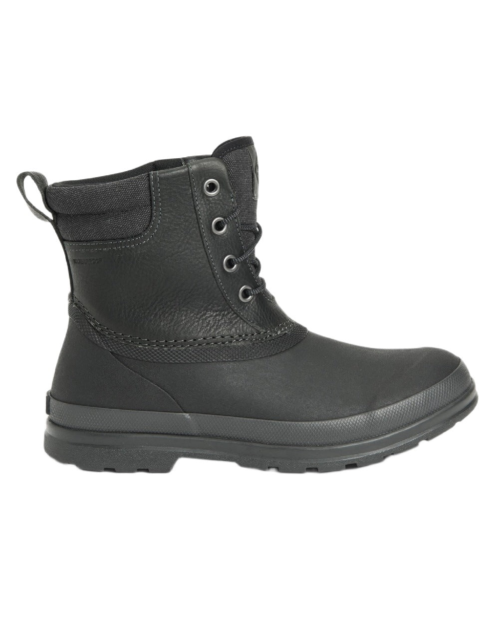 Black Coloured Muck Boots Mens Originals Duck Lace-Up Leather Short Boots on White Background
