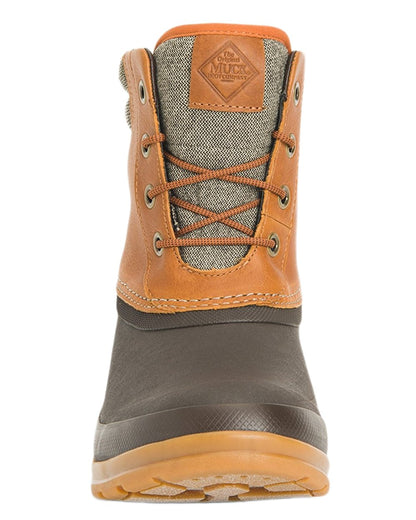 Tan Coloured Muck Boots Mens Originals Duck Lace-Up Leather Short Boots on White Background
