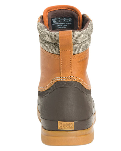 Tan Coloured Muck Boots Mens Originals Duck Lace-Up Leather Short Boots on White Background

